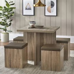 Each one of the four included stools is crafted with a faux leather covered foam seat in a soft taupe shade and...