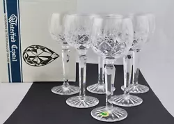 These Irish cut crystal Lismore Wine Hocks have acid-etched script lettering 