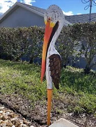 PELICAN YARD STAKE HAND CRAFTED & HAND PAINTED WOODVERY BRIGHT COLORSAPPROX 39