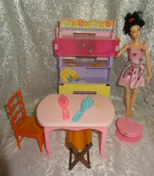 Kitchen cabinet hutch with fold out table (but no support for it). Pink little cabinet is in perfect condition - its...