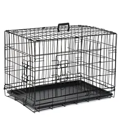 This dog crate is a must-have for any dog lover. The dog cage Includes a durable leak-proof ABS composite tray that...