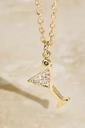 Elegant brass pave rhinestone small martini pendant and cable short chain necklace. This is a dainty necklace. Color:...