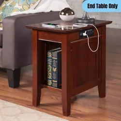 Wooden Side Table Nightstand 1-Door Cabinet Pull-Out Tray Charging Station White. Featuring two high-efficiency USB...