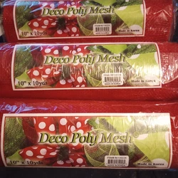 Add a festive touch to your Christmas decorations with this lot of three red 10-inch by 30-feet Deco Poly Mesh Ribbons....