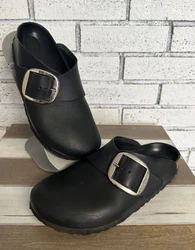 Birkenstock Mule Clogs Black Leather Made in Germany Size 39. Good Condition