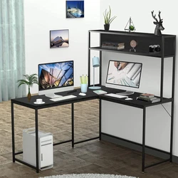 Double tables desk design for 2-person seat and no interference. Open shelf can hold books, office supplies, photos,...