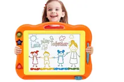 EASY TO DRAW AND ERASE?Magnetic doodle board features sliding eraser, allowing drawing to be quickly and easily erased....
