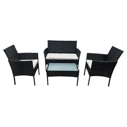 Le salon de jardin CORFOU en résine tressée est composé de deux fauteuils et dun canapé afin daccueillir jusquà 4...