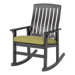 The rocking chair features traditional slatted design with a proper back size, wide arm rest and cozy curved-shape....
