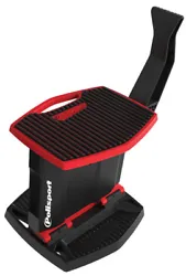 LIFTS UP TO 440lbs. Bike Lift Stand. FOOT PEDAL INCORPORATED TO LIFT & LOWER THE STAND. LOAD CAPACITY. BLACK / RED....