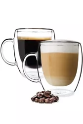 Set Of 6. Double Wall Insulated Glass Coffee Glass Cups With Handle 12oz SET OF 6. You get 6 cups