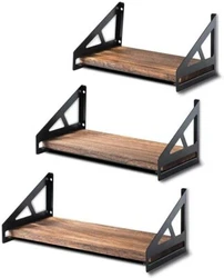 3 X Floating Shelves. Max Weight Capacity of Each Tier: 17.5 lbs. Material: paulownia wood, steel. Product size: Large:...