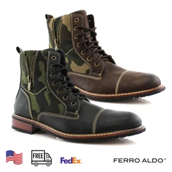---brand: Ferro Aldo ---5.5” tall combat boots designed with camouflage contrast textures ---Metallic zippers and...
