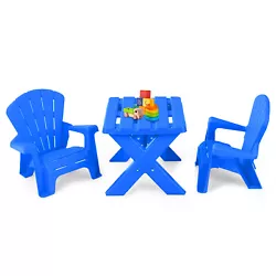 Color: Blue  Material: PP  Net weight: 6 lbs  Table weight capacity: 22 lbs  Chair weight capacity: 66 lbs  Table size:...