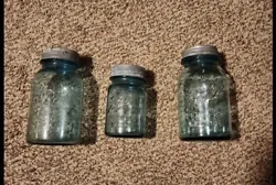 This is a set of 3 Aqua Blue Perfect Ball Mason jars.  2 quart jars. 1 Pint jar.  They all have zinc lids.  Please see...