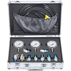 Our straight hydraulic pressure testing set includes three pressure gauges, and three connect tubes, eight couplings....