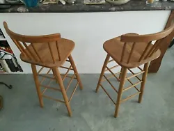 Nice Pair Of Wooden Bar Kitchen Stools. Condition is 