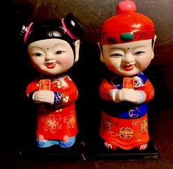 2 HAND PAINTED CHINESE CERAMIC BOBBLE HEAD Set Of 2 ! New Nice See Pics!.
