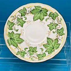 Gorgeous white saucer with gilded, scalloped edging and green and gold leaf design. Royal Chelsea - English Bone China...