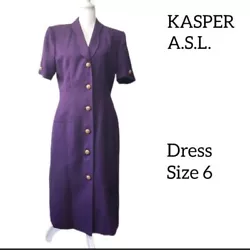 KASPER ASLSIZE 6 DRESS SHORT SLEEVESPURPLE COLORGOLD BUTTONS ON FRONT AND SLEEVESFULLY LINED SHOULDER PADSPRE LOVED...