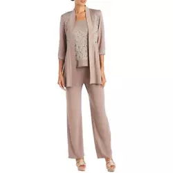 Step out in style in this 2 piece floral lace pantsuit by R&M Richards. Made with 95% Polyester and 5% Spandex. This...