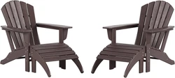 WO 4 PC Set - HDPE Outdoor Furniture 2Pcs Adirondack Chairs with 2Pcs Ottoman Footrest Included for Your Patio, Garden,...