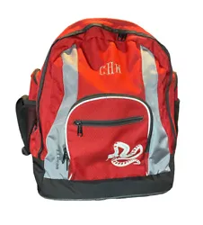 LL Bean Deluxe Rolling Wheelie Wheeled Backpack Book Bag Carry on Luggage Red. Some small stains on the front as shown...