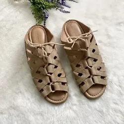 Beautifeel Lace up Nubuck Low Wedge Sandals Size 40 Tan Mule Slides Open Toe. Great condition! Beautifeel lace up wedge...