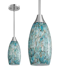 EDISHINE Pendant Light Fixtures, Handcrafted Art Glass Hanging Light with Brushed Nickel Finished, E26 Socket,...