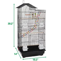 Top play area with 4 x Feeders ,3 x Wooden Perches,1 x Ladder; 1 x Swing. Cage part size: 49 35.5 99.5cm/19.3 14.0...