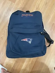 Jansport Backpack Navy Blue Bag w. Embroided New England Patriots Logo EUC