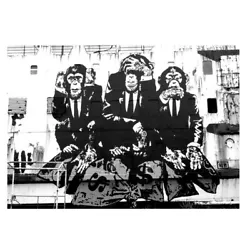 Banksy Street Graffiti Collage. The Wise Monkeys. See no evil, hear no evil, speak no evil. Canvas Print. Wall Art...