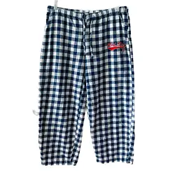 Adorable Red Sox lounge pants and a blue and white plaid with embroidered logo and silver sparkle thread! Snap front...