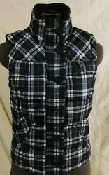 VEST: PUFFER. This item is described as best as I see it. I will always try toget back ASAP. COLOR: NAVY BLUE PLAID....