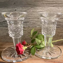 Waterford Crystal Pair of Short Heavy Base Candle Sticks, 3 5/8