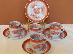 From a local estate are 4 Copeland Spode Fitzhugh  red demitasse cups and saucers in great condition.