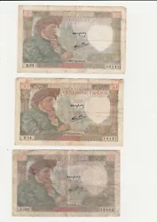 lot 3 billets de 50 FRANCS JACQUES COEUR 1941 1942.
