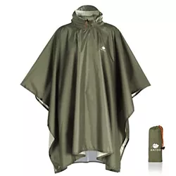Anyoo Waterproof Rain Poncho Lightweight Reusable Hiking Hooded Coat Jacket for Outdoor Activities(Army Green) One...