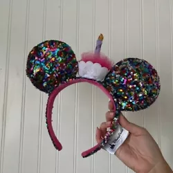 The Mickey Ear Hat is a gorgeous aqua blue, with a colorful party hat, topped off with a yellow puff ball. The hat in a...