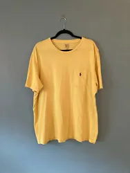 Ralph Lauren Polo mens yellow cotton t-shirt short sleeves, blue logo in size x-large. Measures 26