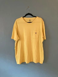 Ralph Lauren Polo mens yellow cotton t-shirt short sleeves, blue logo in size x-large. Measures 26