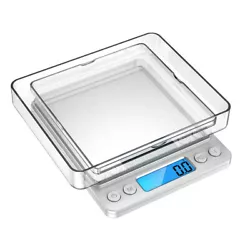 Tare function. Stainless steel platform. High precision strain gauge sensor. Wild LCD screen display with background...