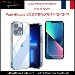 Coque Protection Antichoc + Verre trempé pour iPhone 6/6+/6S/6S+/7/7+/8/8+/X/XR/XS/11/12/13/14. Vitre de protection...