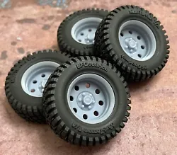 Resin wheels and tires for a 1/24 or 1/25 plastic scale model car.American Racing Baja wheels with BF Goodrich Mud...