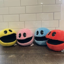 Pac-Man Battle Royale Plushies, Yellow, Red, Blue, Pink. Used plushies from video game franchise, Pac-Man by Bandai...
