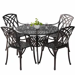 5 Piece Retro Outdoor Dining Table and Chairs Cast Aluminum Patio Dining Set New. You can enjoy a refreshing and...