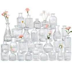【Thickened & Half-Transparent Color Glass】--These small flower vases are made of thick and strong glass, thick...