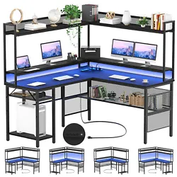 Homieasy L Shaped Desk with Hutch. Top Storage Hutch. And the height of storage open shelves under the desk also can be...