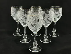 Six large 20th century Bohemian crystal glasses. Good condition, wear to the gilding on the rim of the 6 glasses (photo...