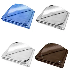 Multi colors Tarp for choice: Blue 5MIL, White 10 MIL, Silver 10MIL, Brown 16MIL. This tarp is waterproof. Easy to...